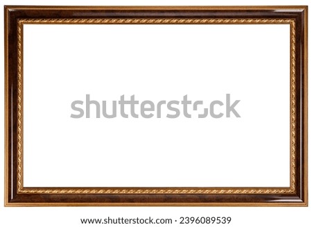 Antique Gold Brown Classic Old Vintage Wooden Rectangle mockup canvas frame isolated on white background. Blank and diverse subject molding baguette. Design element. use for paint, mirror or photo