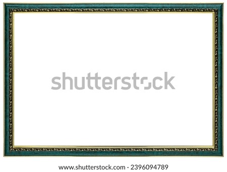 Antique Gold Green Classic Old Vintage Wooden Rectangle mockup canvas frame isolated on white background. Blank and diverse subject molding baguette. Design element. use for paint, mirror or photo