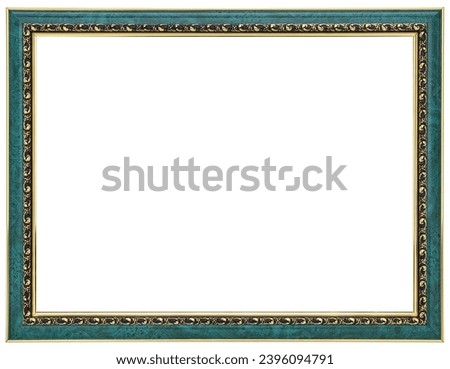 Antique Gold Green Classic Old Vintage Wooden Rectangle mockup canvas frame isolated on white background. Blank and diverse subject molding baguette. Design element. use for paint, mirror or photo