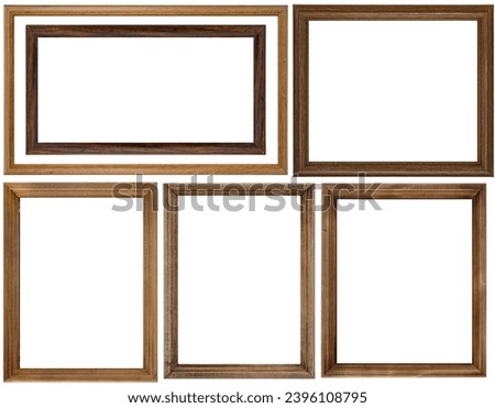 Set Classic Old Vintage Wooden mockup canvas frames isolated on white background. Blank Beautiful and diverse subject moulding baguette. Design element. use for framing paintings, mirrors or photo. Royalty-Free Stock Photo #2396108795