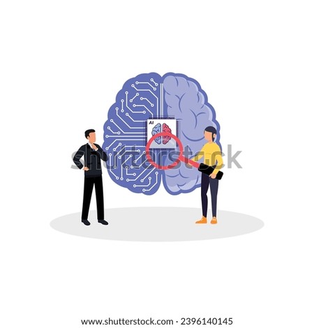 Artificial Intelligence, Chatbot, using and chatting artificial intelligence chat bot developed by tech company. Digital chat bot, robot application, conversation assistant concept flat vector Royalty-Free Stock Photo #2396140145