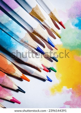 Assortment of many colored pencils 