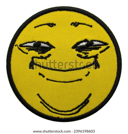 Embroidered patch smiley face meme. Punk Rock, Hip-Hop, Heavy Metal, Music, Rap. Accessory for metalheads, punks, rockers, bikers, satanists, emo, street aggressive subcultures.
