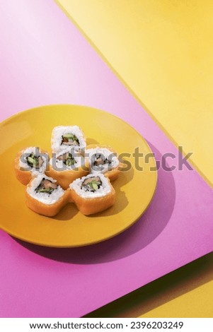 Flat lay sushi food plate Royalty-Free Stock Photo #2396203249