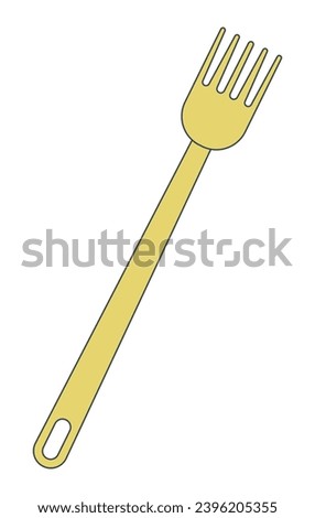 Fork utensil 2D linear cartoon object. Eating tool. Cutlery metal. Dinner equipment isolated line vector element white background. Restaurant dinnerware tableware color flat spot illustration