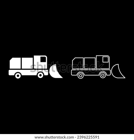 Snowblower snow clear machine snowplow truck plough clearing vehicle equipped seasons transport winter highway service equipment clean set icon white color vector illustration image solid fill 