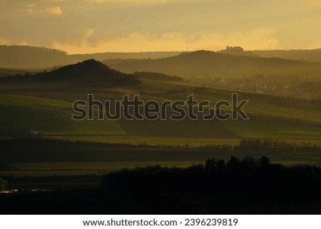 Sunset landscape in Europe. Golden hour in south Moravia, Mikulov.