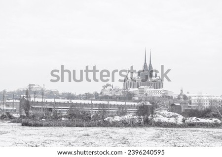 Church of Saints Peter and Paul - Petrov in the city of Brno in the Czech Republic Europe. Winter picture. there is a white dusting of snow around.