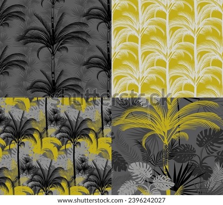 set of patterns modern seamless pattern with silhouettes of palm trees in monochrome with black and white backgrounds for fabric and surface design