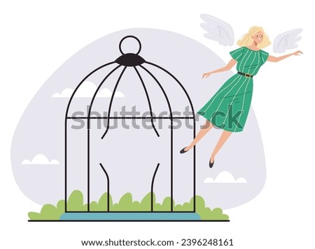 People free out cage freedom concept. Vector flat graphic design illustration