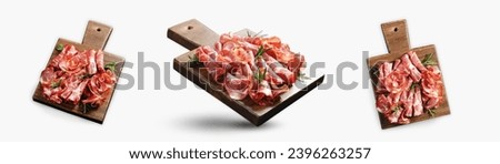 Cured Meat Platter, Coppa with Spices, Italian Antipasto, Appetizer over White Background Isolated Royalty-Free Stock Photo #2396263257