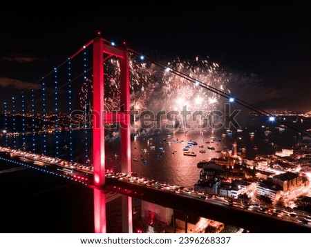 Celebrating the 100th anniversary of Turkey's liberation with Fireworks on the Bosphorus