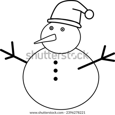 Cute Snowman Character Icon, Black And White Coloring Page Outline Of A Snowman With A Broom, Snowman wearing hat and scarf