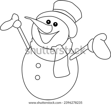 Cute Snowman Character Icon, Black And White Coloring Page Outline Of A Snowman With A Broom, Snowman wearing hat and scarf