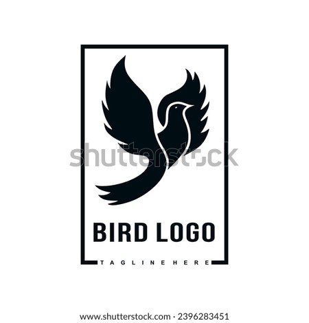 Dove bird flying logo design in minimal style. Modern graphic design element for business and sports logotype, emblem, sign, symbol. Flying dove logo isolated on white background. Vector illustration