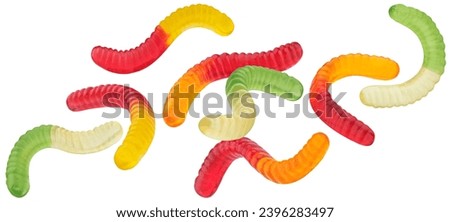 Gummy worm candies isolated on white background