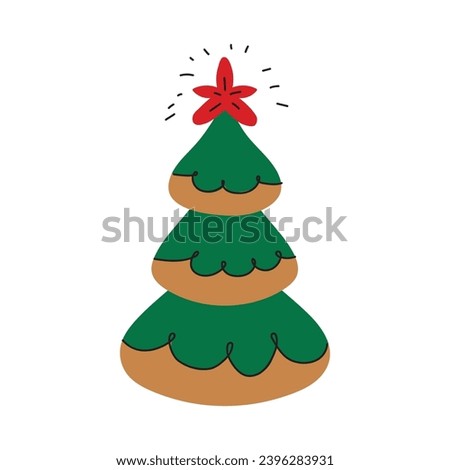 Gingerbread fir tree isolated on white background. Cute Vector Christmas cookie cartoon illustration
