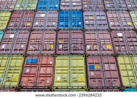 standard shipping containers in a container terminal before loading on a container ship Royalty-Free Stock Photo #2396284233