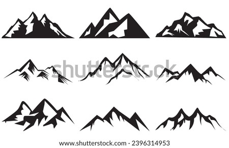 Mountain vector set. Mountain Silhouettes, symbol Clipart,  mountain collection, Vector illustration. Set of hill shapes isolated on white background. Royalty-Free Stock Photo #2396314953