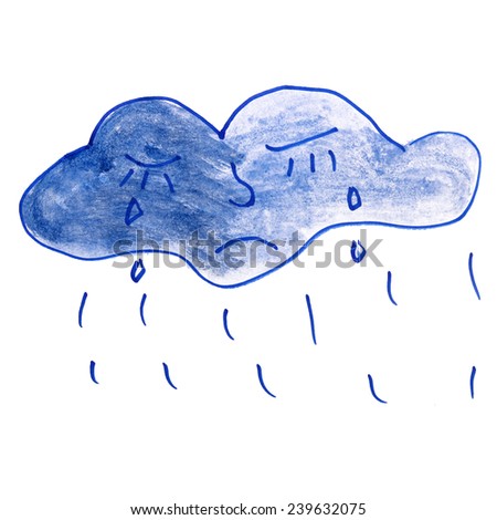 Children's drawing water color cloud, tears cartoon isolated on a white background