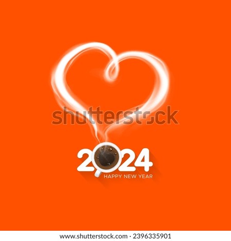 2024 new year number with haert of steam and coffee, tea cup design. Valentine's day concept. Royalty-Free Stock Photo #2396335901