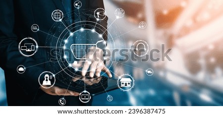 Omni channel technology of online retail business. Multichannel marketing on social media network platform offer service of internet payment channel, online retail shopping and omni digital app. uds Royalty-Free Stock Photo #2396387475