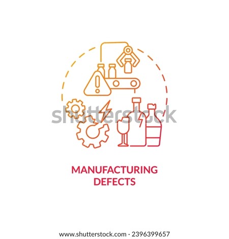 2D gradient manufacturing defects thin line icon concept, isolated vector, red illustration representing product liability.
