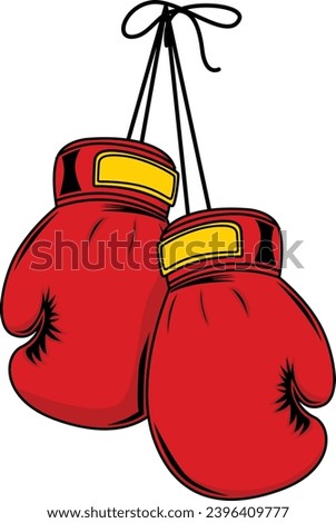 Red boxing gloves hanging on the wall. Boxing gloves clipart