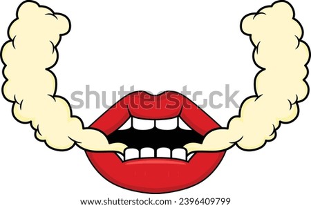 Mouth with smoke drawing illustration. Smoking tobaccoo design