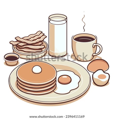 Breakfast vector cartoon set isolated on a white background