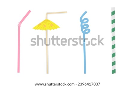 Drinking straws colored plastic flexible drink sticks set, flat doodle style colorful vector illustration isolate on white ,pink , blue, green and yellow birthday straw plastic, cocktail party. Royalty-Free Stock Photo #2396417007
