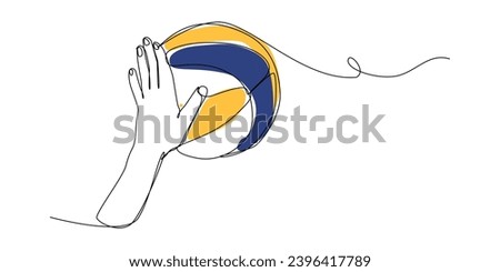 continuous line drawing of hand spiking the ball. volleyball sport. isolated on white background. colored vector illustration.