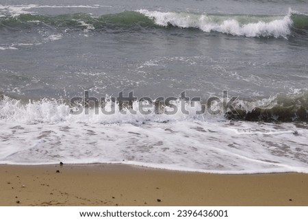Waves of the Mediterranean Sea breaking on the sandy beach