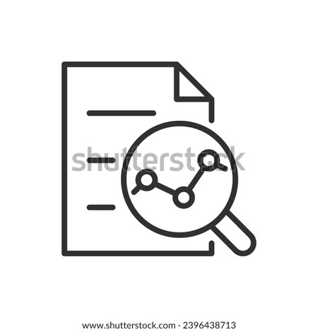 Analysing the indicators in the document, linear icon. Chart and magnifying glass in the document. Analytics. Line with editable stroke Royalty-Free Stock Photo #2396438713