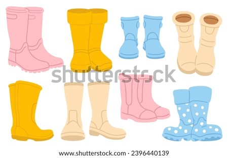 Vector illustration set of cute rainy boots for digital stamp,greeting card,sticker,icon,design