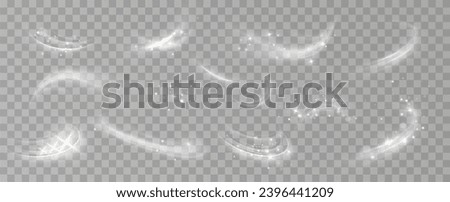Texture of cold winter wind. Holiday vector snowstorm. Christmas cold snowstorm effect.Light effect.Magic spiral with sparkles.White light effect.Glitter particles with lines.Swirl effect. Royalty-Free Stock Photo #2396441209