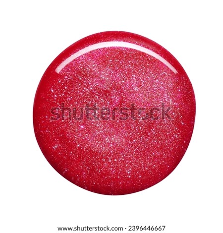 Red shimmering round lip gloss texture isolated on white background. Smudged cosmetic product smear. Makup swatch product sample Royalty-Free Stock Photo #2396446667