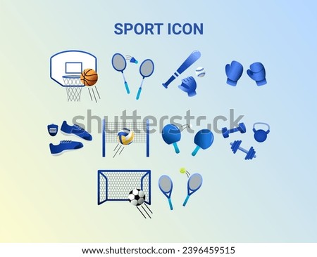 Set of sport icon collection isolated on blue background. Sport and recreation for healthy lifestyle concept.