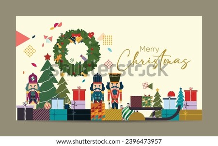 Christmas elements background in flat vector cartoon style illustration.