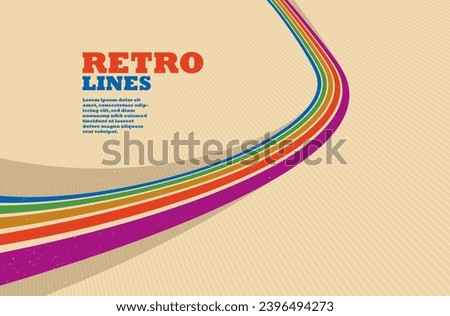Linear vector abstract background in all colors of rainbow, retro style lines in 3D dimensional perspective, vintage poster art. Royalty-Free Stock Photo #2396494273