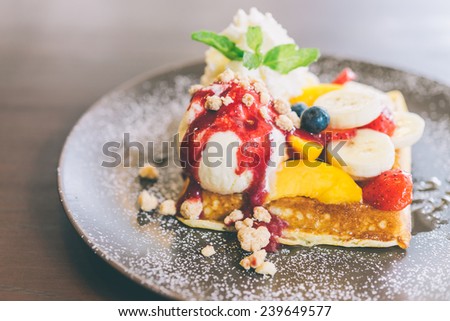Fruits waffle with ice cream - Processing still life effect style pictures