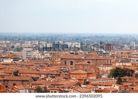 Aerial view of the church of Saint Paolo Maggiore and the church of Santissimo Salvatore in Bologna.