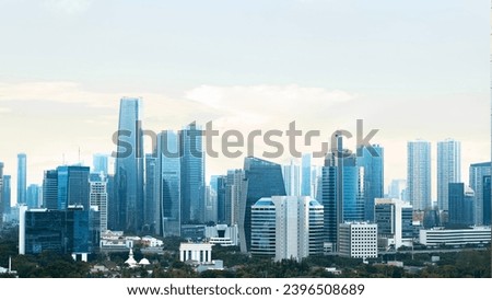 Panoramic Jakarta skyline with urban skyscrapers in the afternoon. Jakarta, Indonesia Royalty-Free Stock Photo #2396508689