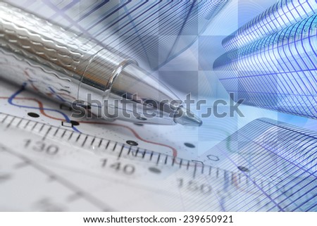Business background with graph, ruler and pen.