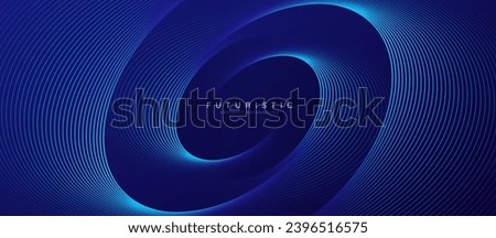Abstract blue background with glowing curved lines. Shiny blue swirl curve lines design. Spiral lines. Geometric oval pattern. Futuristic technology concept. Vector illustration