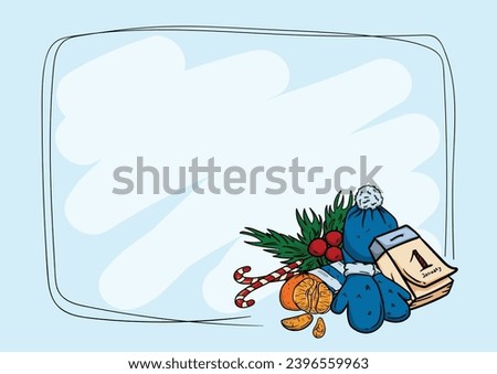 Vector winter christmas card template with fir branches and christmas elements