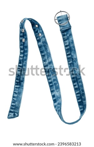 Blue denim fabric belt isolated on white background Royalty-Free Stock Photo #2396583213