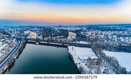 Winter view over the city of Regensburg with sugar-coated houses