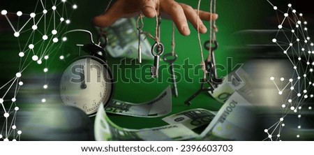 Money and business idea, The dollar bills tied with a rope, with a sign on key fob - Money