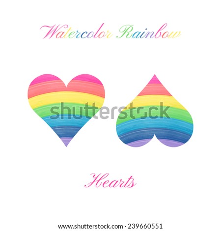 Beautiful watercolor design elements.Vector hearts.Colors of the rainbow.